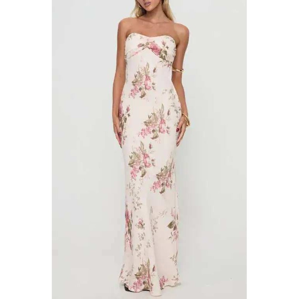 Princess Polly Strapless Floral Maxi Dress - Blush Pink & Olive